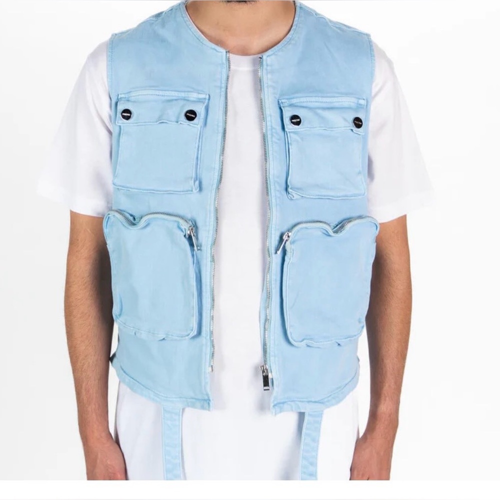 Pheelings Light Blue Men’s Utility Vest Jacket Cotton Size Small